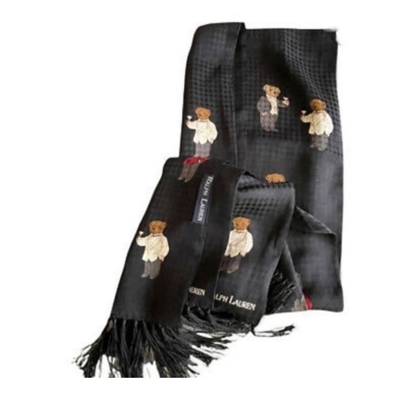 Ralph Lauren Other - Ralph Lauren Vintage  Black Silk Scarf Martini-Drinking Bears